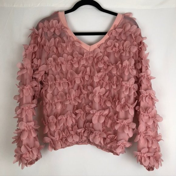 Rose Petal Textured V-Neck Statement Bubble Top - Picture 6 of 6